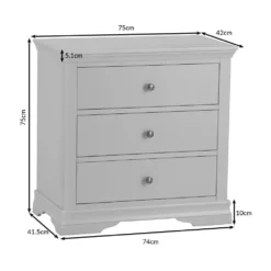 Florence White Painted Chest Of 3 Drawers -Furniture Specialty Store sw 3dc dims 1