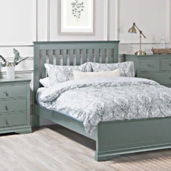 Florence Sage Green Painted Double Bed Frame Low Panelled Footboard