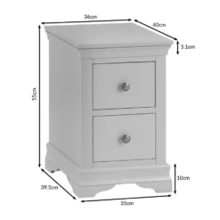 Florence White Painted Bedside Table -Furniture Specialty Store sw bsc dims 1