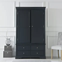 Florence Midnight Grey Painted 2 Door Wardrobe With Drawers