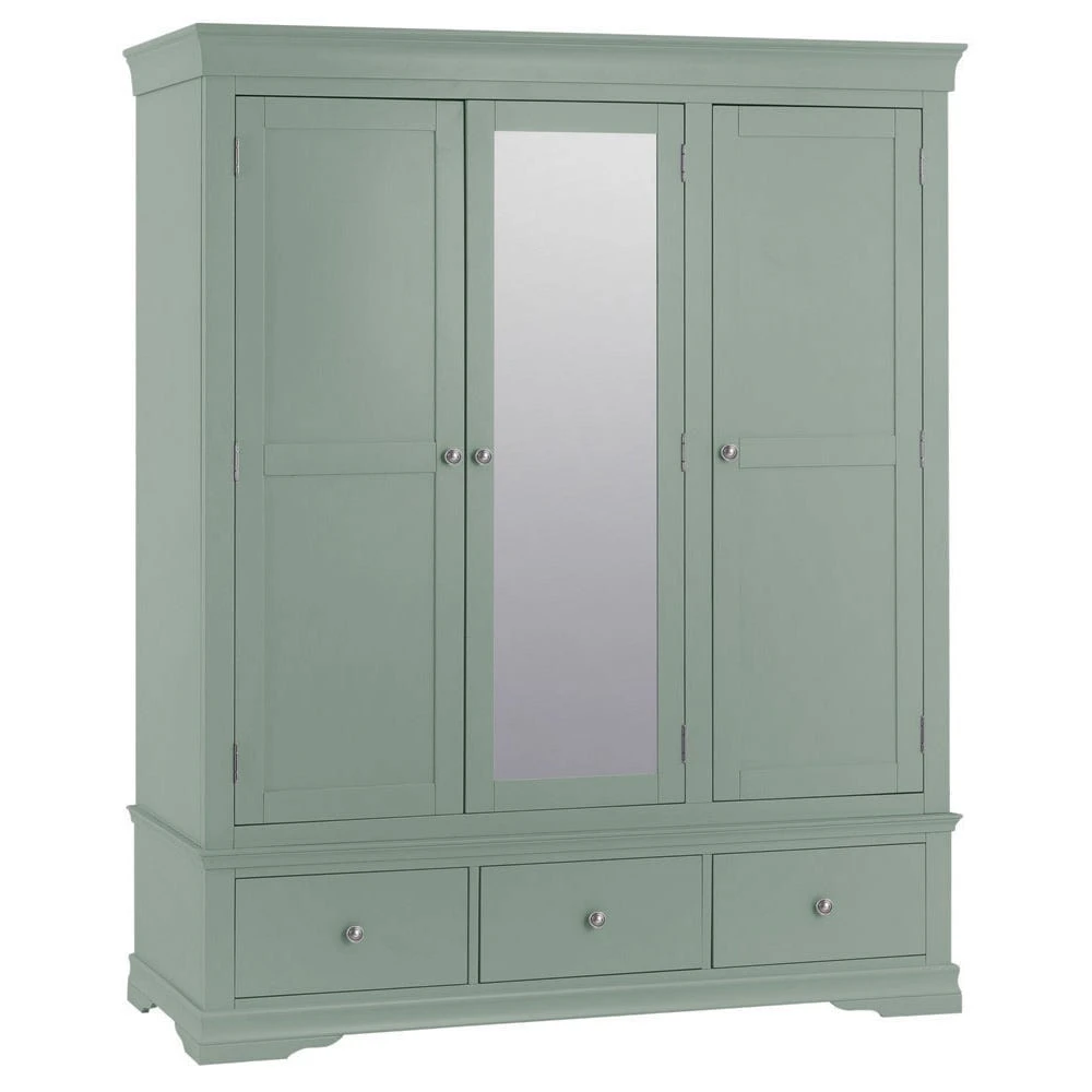 Florence Sage Green Painted 3 Door Wardrobe With Mirror 2 Florence Sage Green Painted 3 Door Wardrobe With Mirror - Image 2