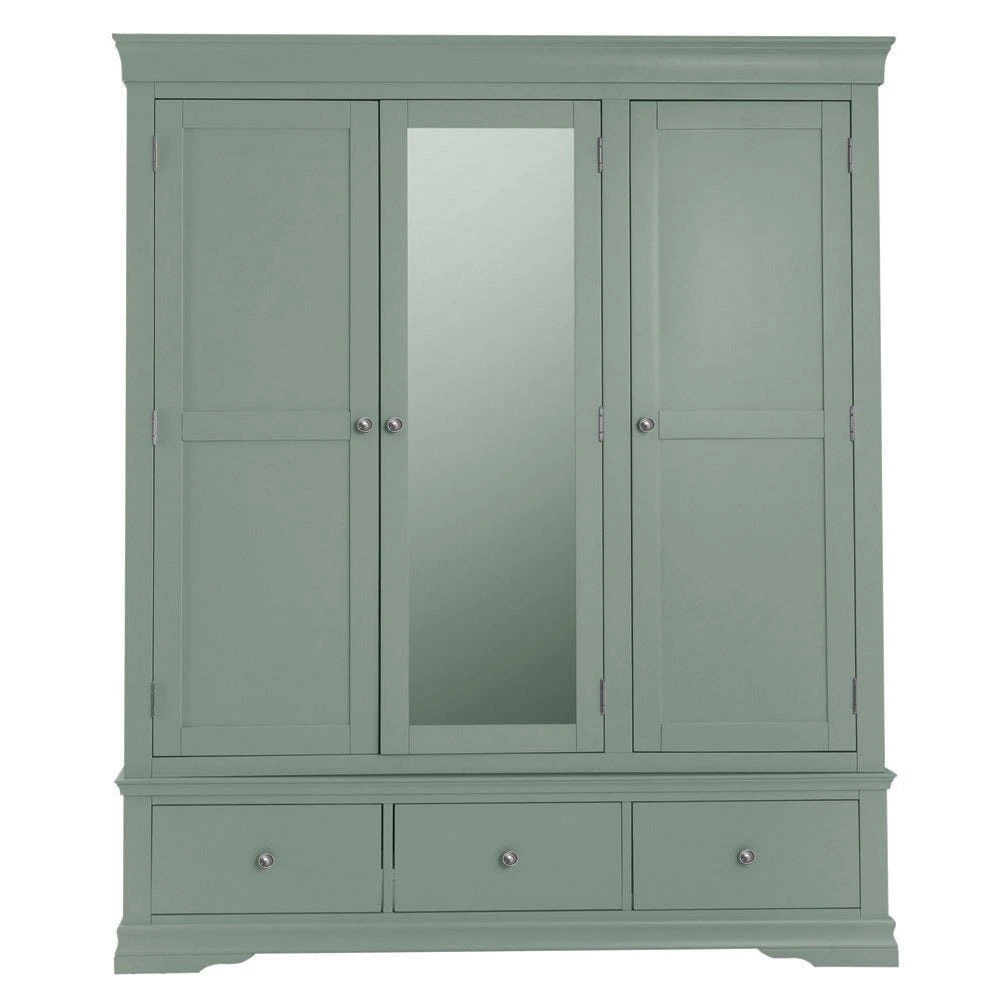 Florence Sage Green Painted 3 Door Wardrobe With Mirror 10 Florence Sage Green Painted 3 Door Wardrobe With Mirror - Image 10