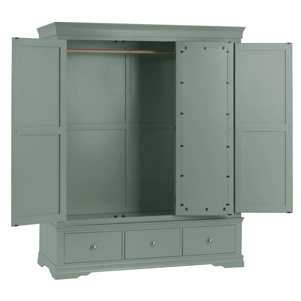 Florence Sage Green Painted 3 Door Wardrobe With Mirror 4 Florence Sage Green Painted 3 Door Wardrobe With Mirror - Image 4