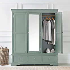 Florence Sage Green Painted 3 Door Wardrobe With Mirror