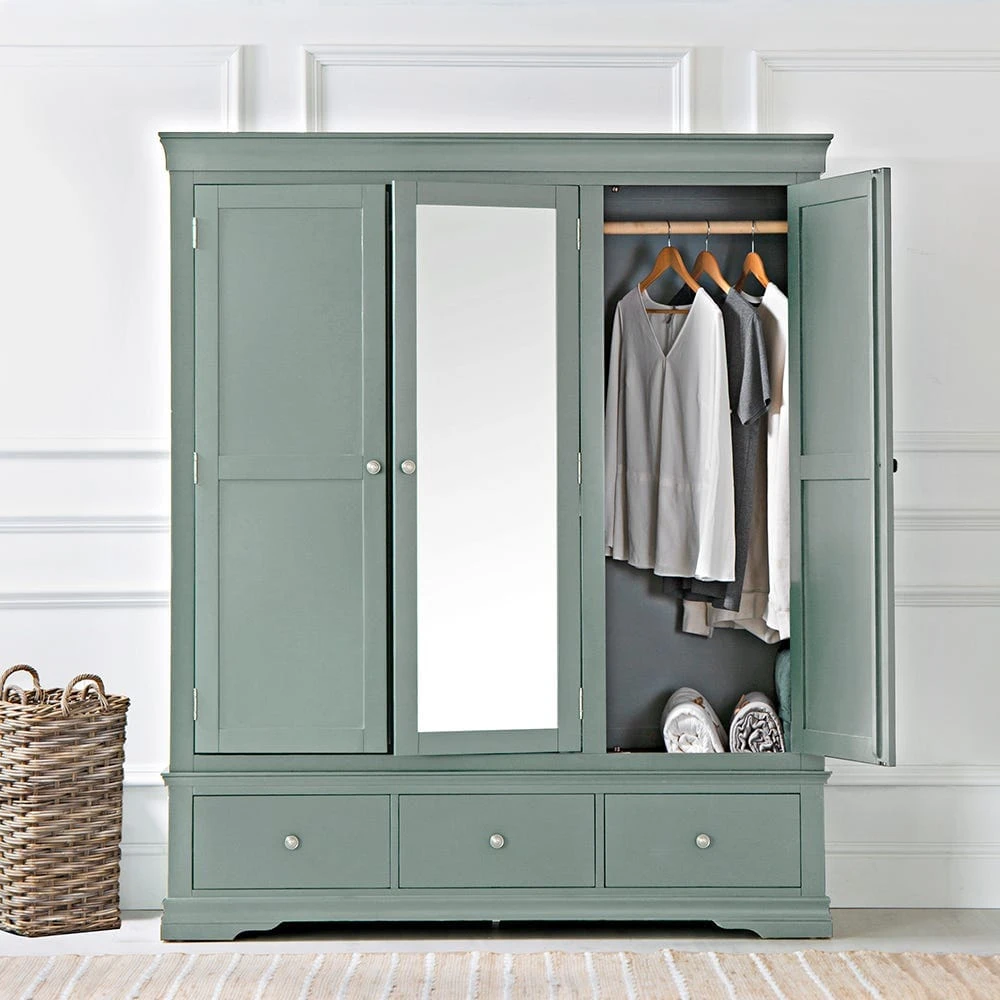 Florence Sage Green Painted 3 Door Wardrobe With Mirror 1 Florence Sage Green Painted 3 Door Wardrobe With Mirror