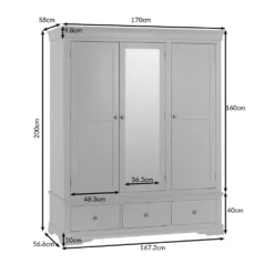 Florence White Painted 3 Door Wardrobe With Mirror -Furniture Specialty Store sw twr dims 0ae077e0 cf8b 4ff8 925f 0a9e8552c592