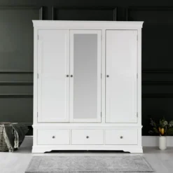 Florence White Painted 3 Door Wardrobe With Mirror