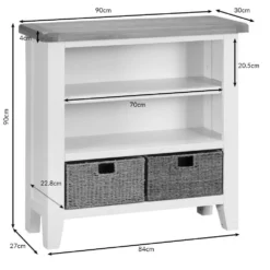 Suffolk White Painted Oak Small Wide Bookcase With Wicker Baskets 15 Suffolk White Painted Oak Small Wide Bookcase With Wicker Baskets -Furniture Specialty Store swb