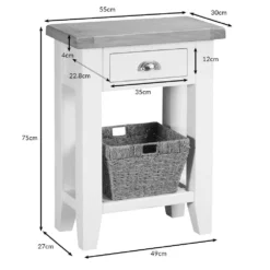 Suffolk White Painted Oak Telephone Table With Wicker Basket -Furniture Specialty Store tel 1