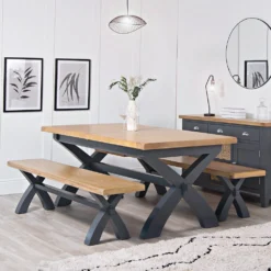 Suffolk Midnight Grey Painted Oak 1.8m Cross Extending Dining Table