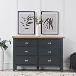 Suffolk Midnight Grey Painted Oak Chest Of 6 Drawers