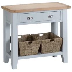 Suffolk Grey Painted Oak Console Table With Wicker Baskets