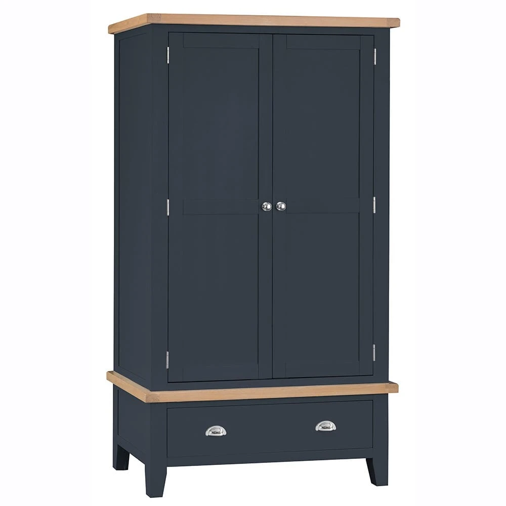 Suffolk Midnight Grey Painted Oak 2 Door Wardrobe With Drawer 2 Suffolk Midnight Grey Painted Oak 2 Door Wardrobe With Drawer - Image 2
