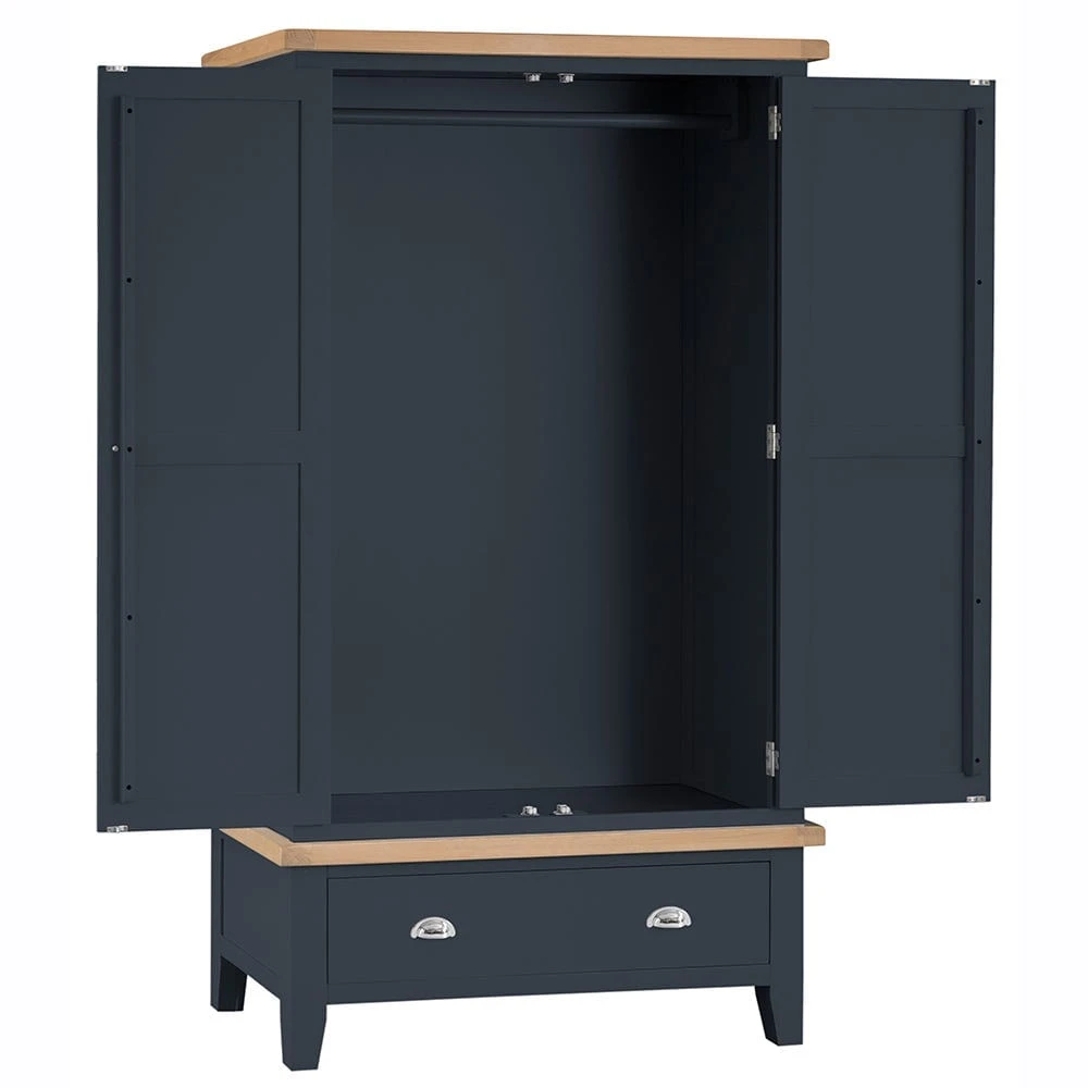 Suffolk Midnight Grey Painted Oak 2 Door Wardrobe With Drawer 3 Suffolk Midnight Grey Painted Oak 2 Door Wardrobe With Drawer - Image 3