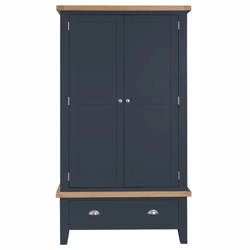 Suffolk Midnight Grey Painted Oak 2 Door Wardrobe With Drawer 9 Suffolk Midnight Grey Painted Oak 2 Door Wardrobe With Drawer - Image 9