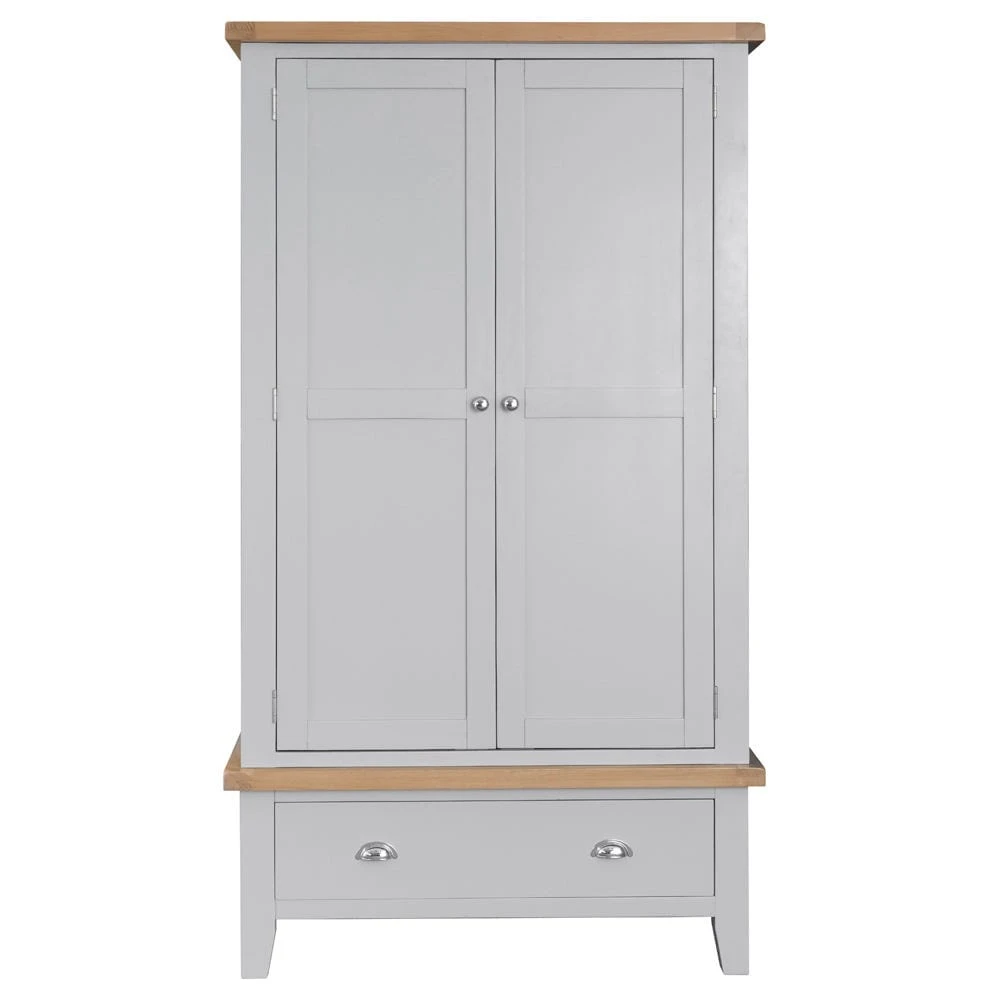 Suffolk Grey Painted Oak 2 Door Wardrobe With Drawer 4 Suffolk Grey Painted Oak 2 Door Wardrobe With Drawer - Image 4