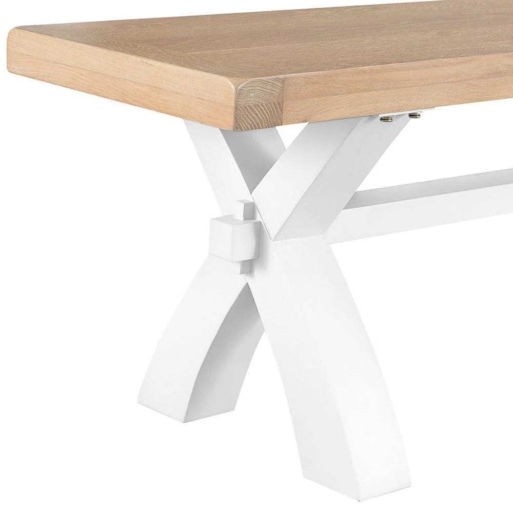 Suffolk White Painted Oak Large Cross Bench 2 Suffolk White Painted Oak Large Cross Bench - Image 2