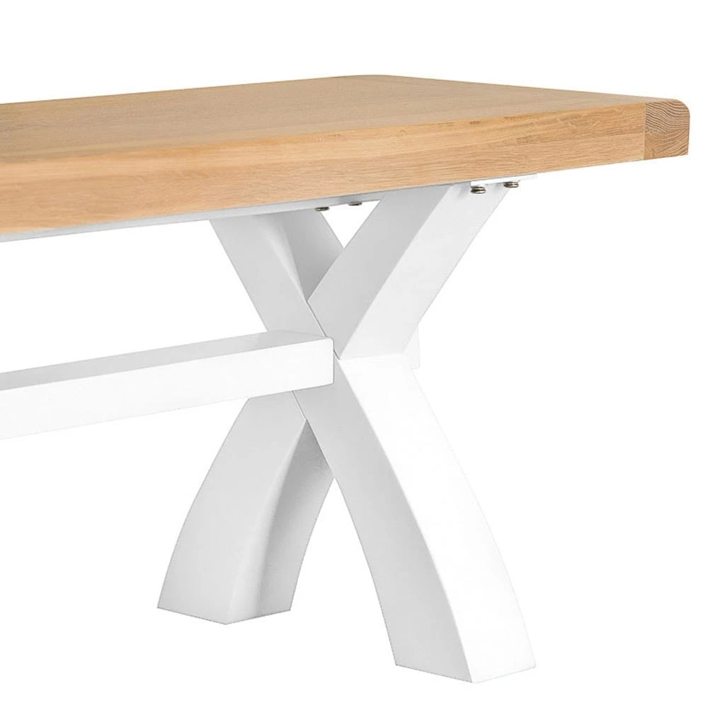 Suffolk White Painted Oak Large Cross Bench 4 Suffolk White Painted Oak Large Cross Bench - Image 4