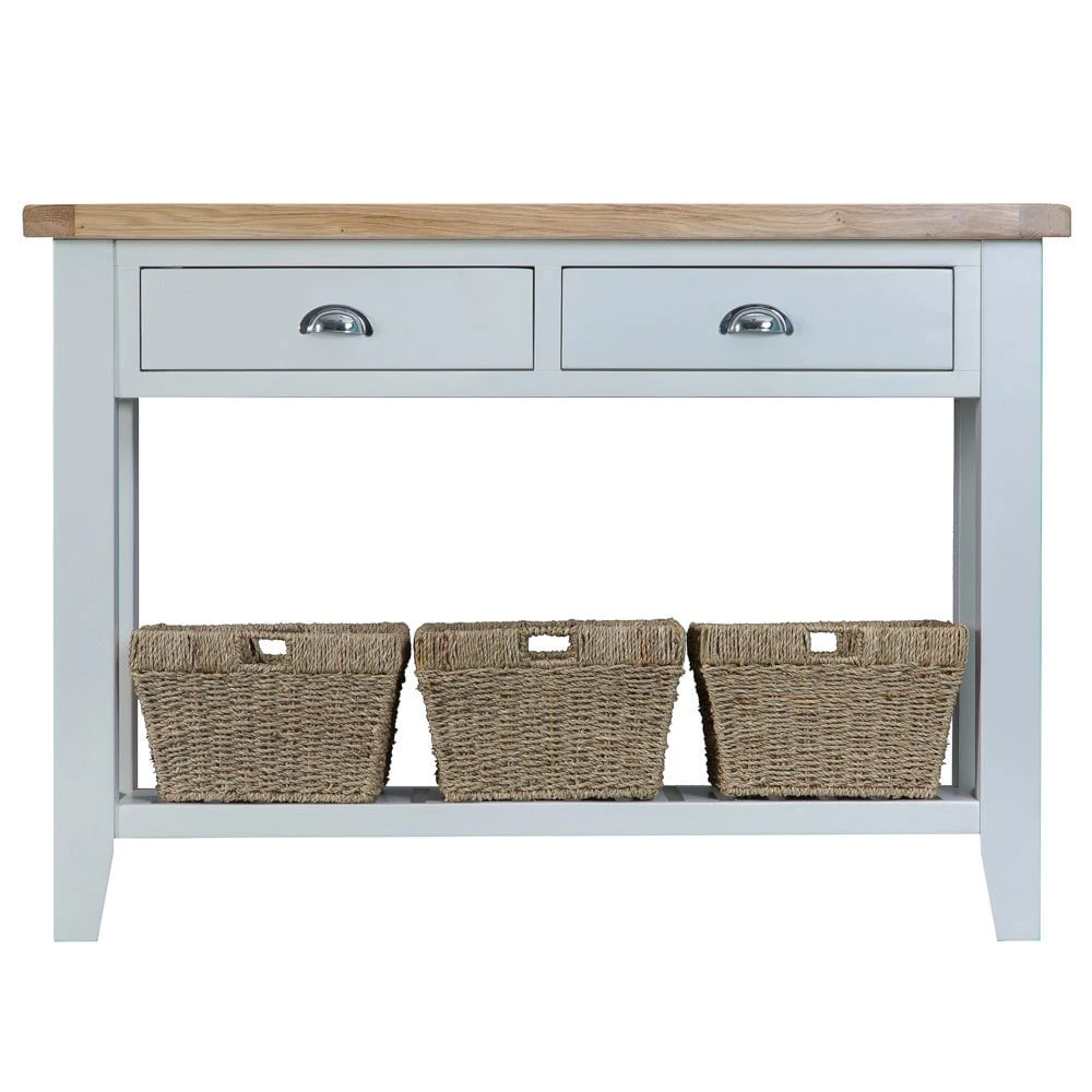 Suffolk Grey Painted Oak Large Console Table With Wicker Baskets 10 Suffolk Grey Painted Oak Large Console Table With Wicker Baskets - Image 10