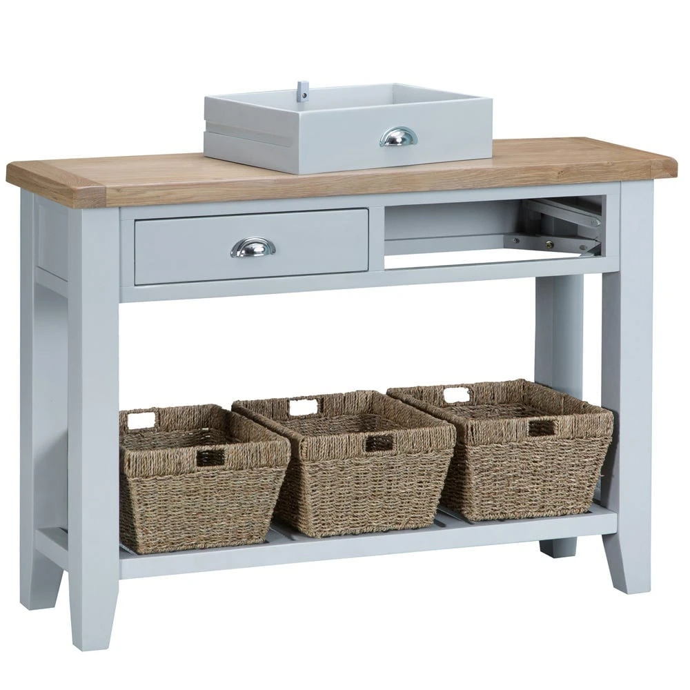 Suffolk Grey Painted Oak Large Console Table With Wicker Baskets 6 Suffolk Grey Painted Oak Large Console Table With Wicker Baskets - Image 6