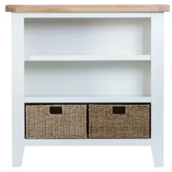 Suffolk White Painted Oak Small Wide Bookcase With Wicker Baskets 14 Suffolk White Painted Oak Small Wide Bookcase With Wicker Baskets -Furniture Specialty Store tt swb wh 4