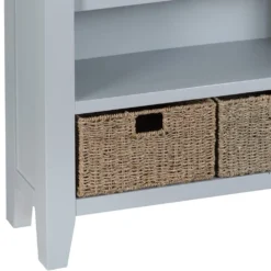 Suffolk Grey Painted Oak Small Wide Bookcase With Wicker Baskets 11 Suffolk Grey Painted Oak Small Wide Bookcase With Wicker Baskets -Furniture Specialty Store tt swbc g 2