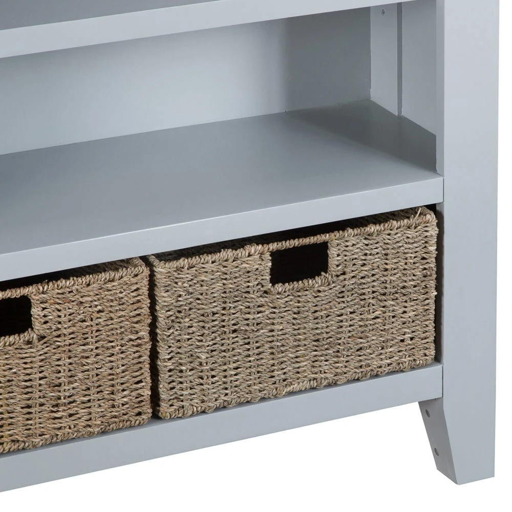 Suffolk Grey Painted Oak Small Wide Bookcase With Wicker Baskets 6 Suffolk Grey Painted Oak Small Wide Bookcase With Wicker Baskets - Image 6
