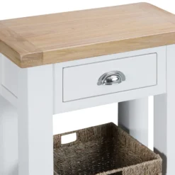 Suffolk White Painted Oak Telephone Table With Wicker Basket -Furniture Specialty Store tt tel wh 1