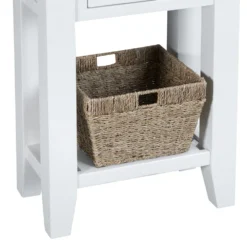 Suffolk White Painted Oak Telephone Table With Wicker Basket -Furniture Specialty Store tt tel wh 10