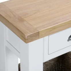 Suffolk White Painted Oak Telephone Table With Wicker Basket -Furniture Specialty Store tt tel wh 2