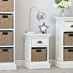 Monaco White Wicker 1 Drawer 1 Wicker Basket Unit