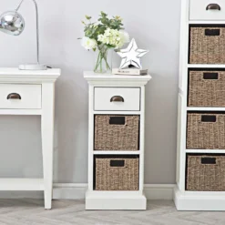 Monaco White Wicker 1 Drawer 2 Wicker Basket Unit